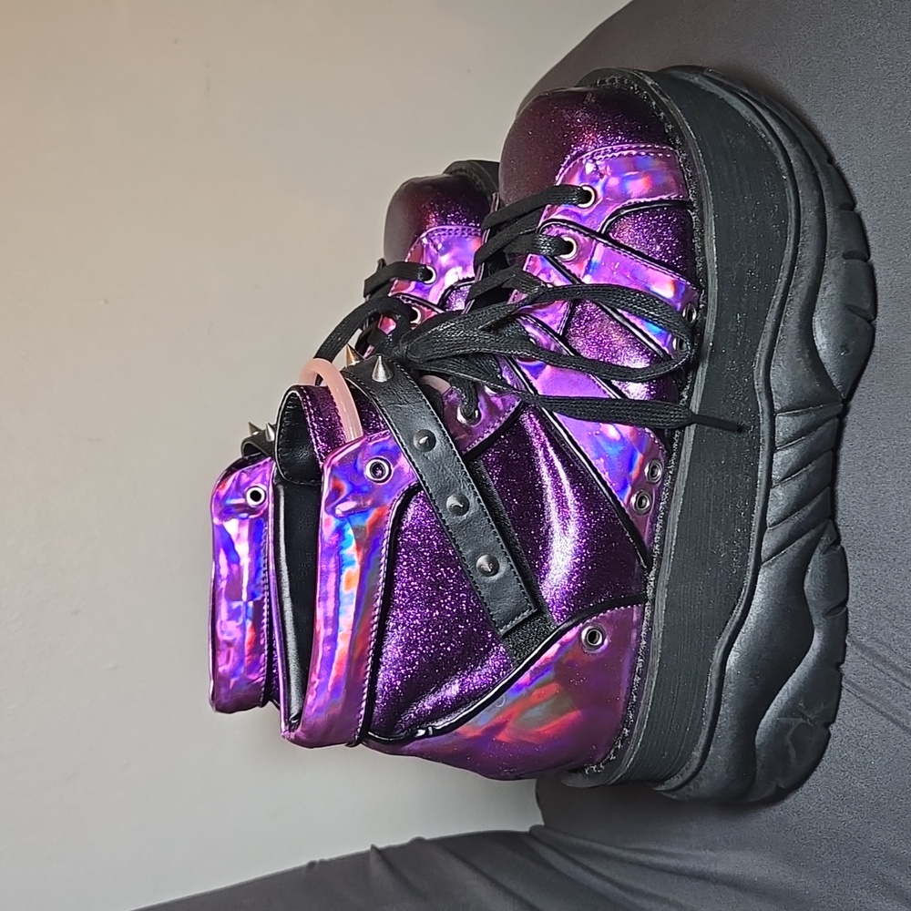 Demonia Plant Neptunez 100 UV Unisex Platform Purple Glitter Hologram Sneakers - Picture 4 of 16